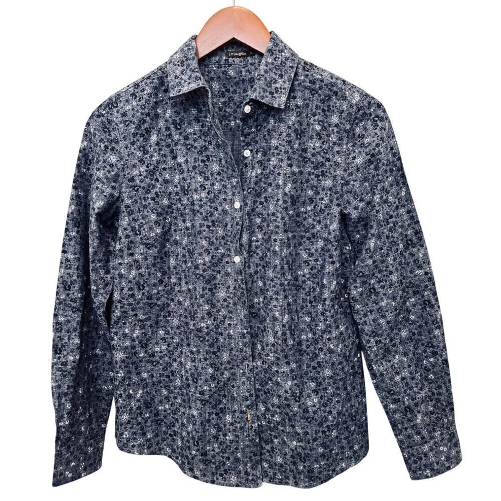 J.McLaughlin Floral Print Chambray Shirt In Gray Blue Size 4